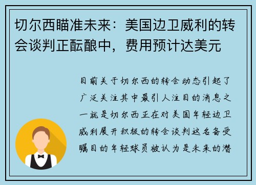 切尔西瞄准未来：美国边卫威利的转会谈判正酝酿中，费用预计达美元