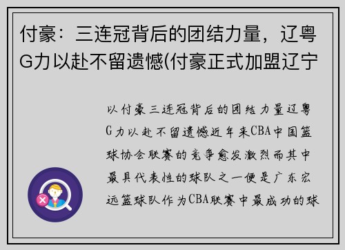 付豪：三连冠背后的团结力量，辽粤G力以赴不留遗憾(付豪正式加盟辽宁)