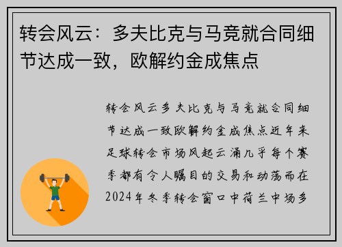 转会风云：多夫比克与马竞就合同细节达成一致，欧解约金成焦点