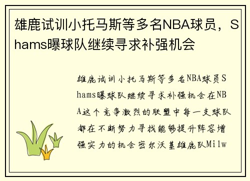 雄鹿试训小托马斯等多名NBA球员，Shams曝球队继续寻求补强机会